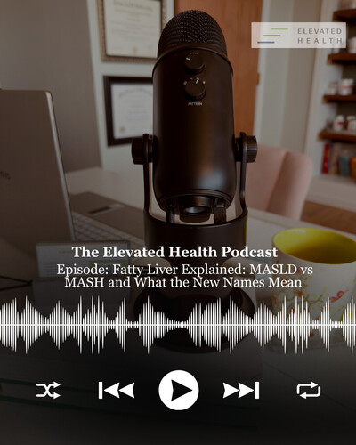 Elevated Health Podcast episode recording setup with microphone discussing Maslow’s hierarchy of needs, sleep, nutrition, and mental health in functional medicine